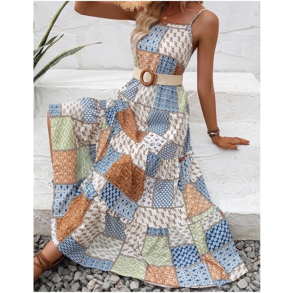 Boho Print Cami Cottagecore Maxi Dress - Picture 2 of 8